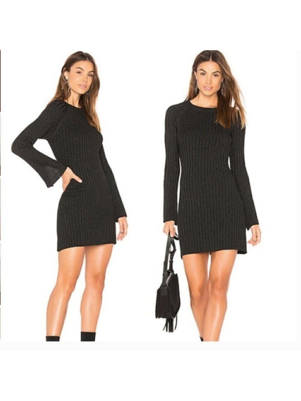 New Anthropologie John + Jenn Slinky Black Lightweight Knit Dress Hint Silver